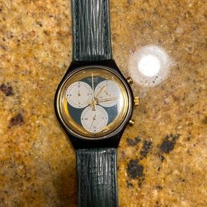 Swatch watch, green leather band